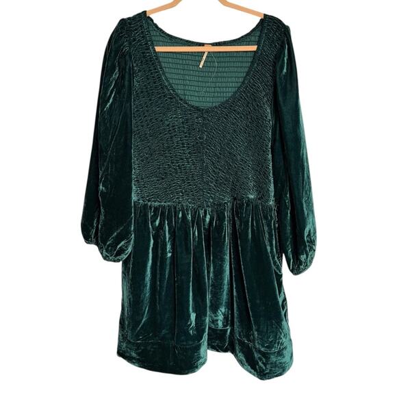 Free People Farrier Velvet Mini Dress Women's XL Green A-Line Long Sleeve NEW - Picture 2 of 7